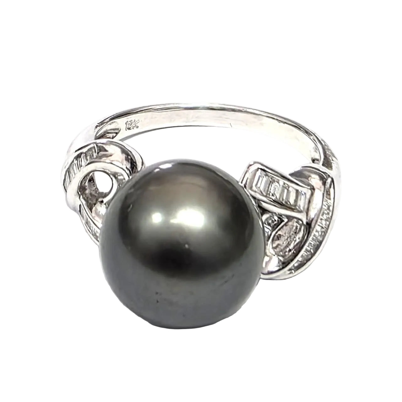 Bague Solitaire en or blanc, perle et diamants