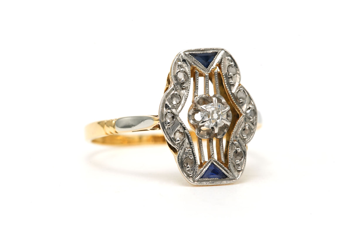 Bague en or blanc, or jaune, saphirs et diamants