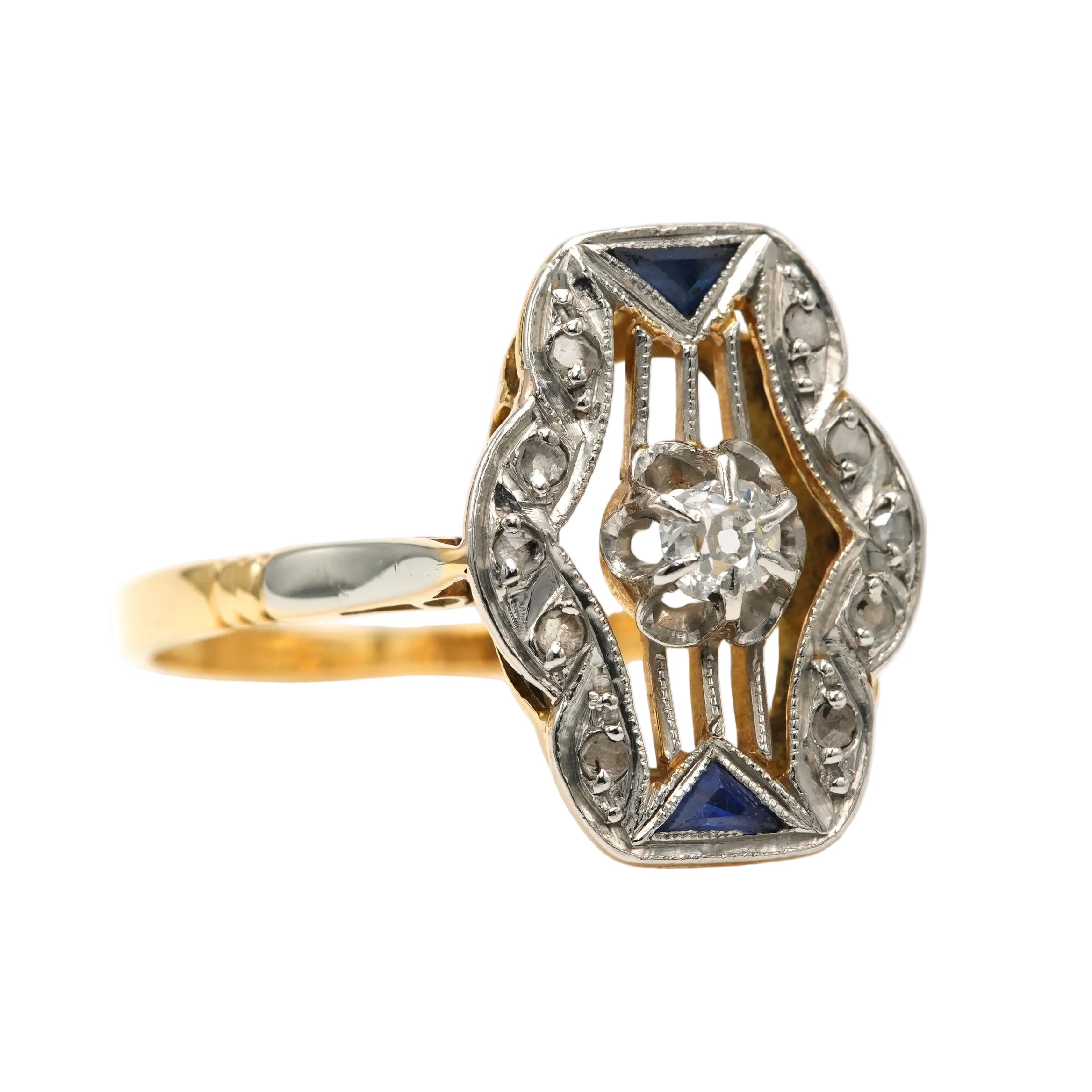Bague en or blanc, or jaune, saphirs et diamants