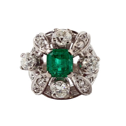 Bague Cocktail en platine, émeraude et diamants