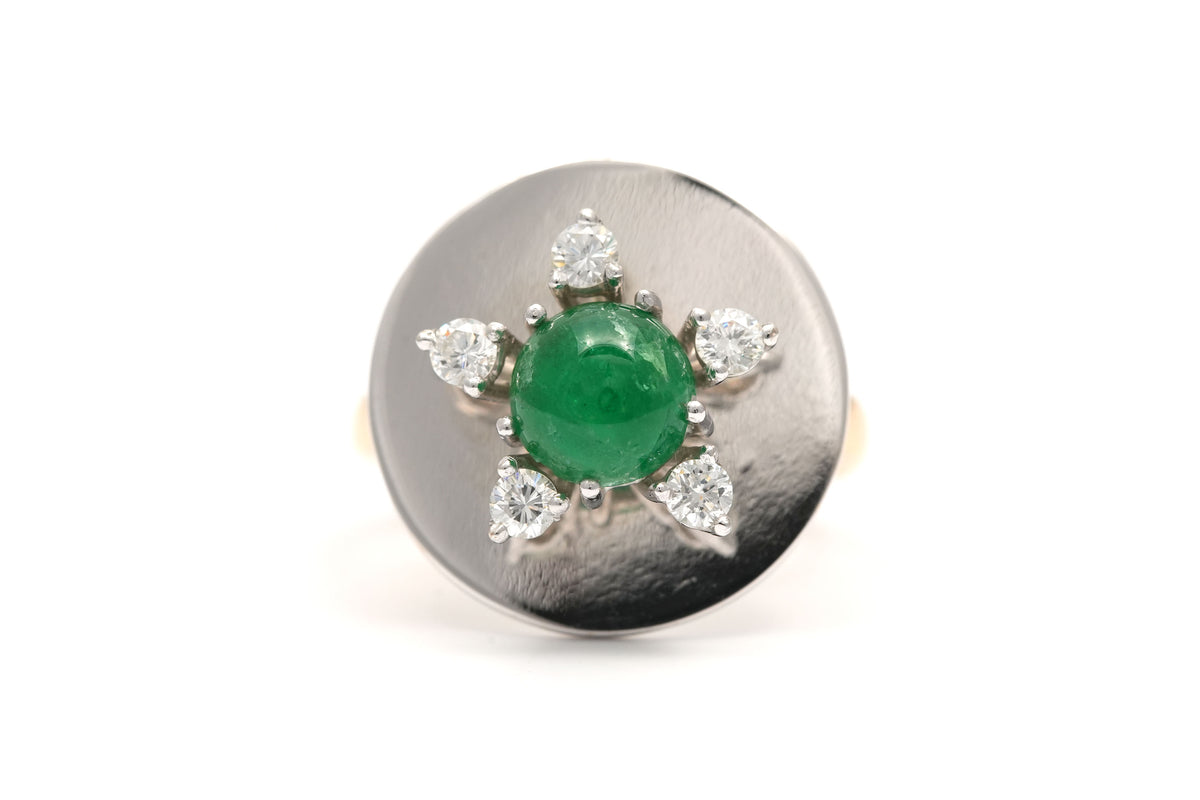 Bague en or blanc, or jaune, émeraude et diamants
