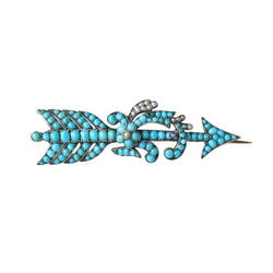 Broche Épingle en or rose, turquoises et perles