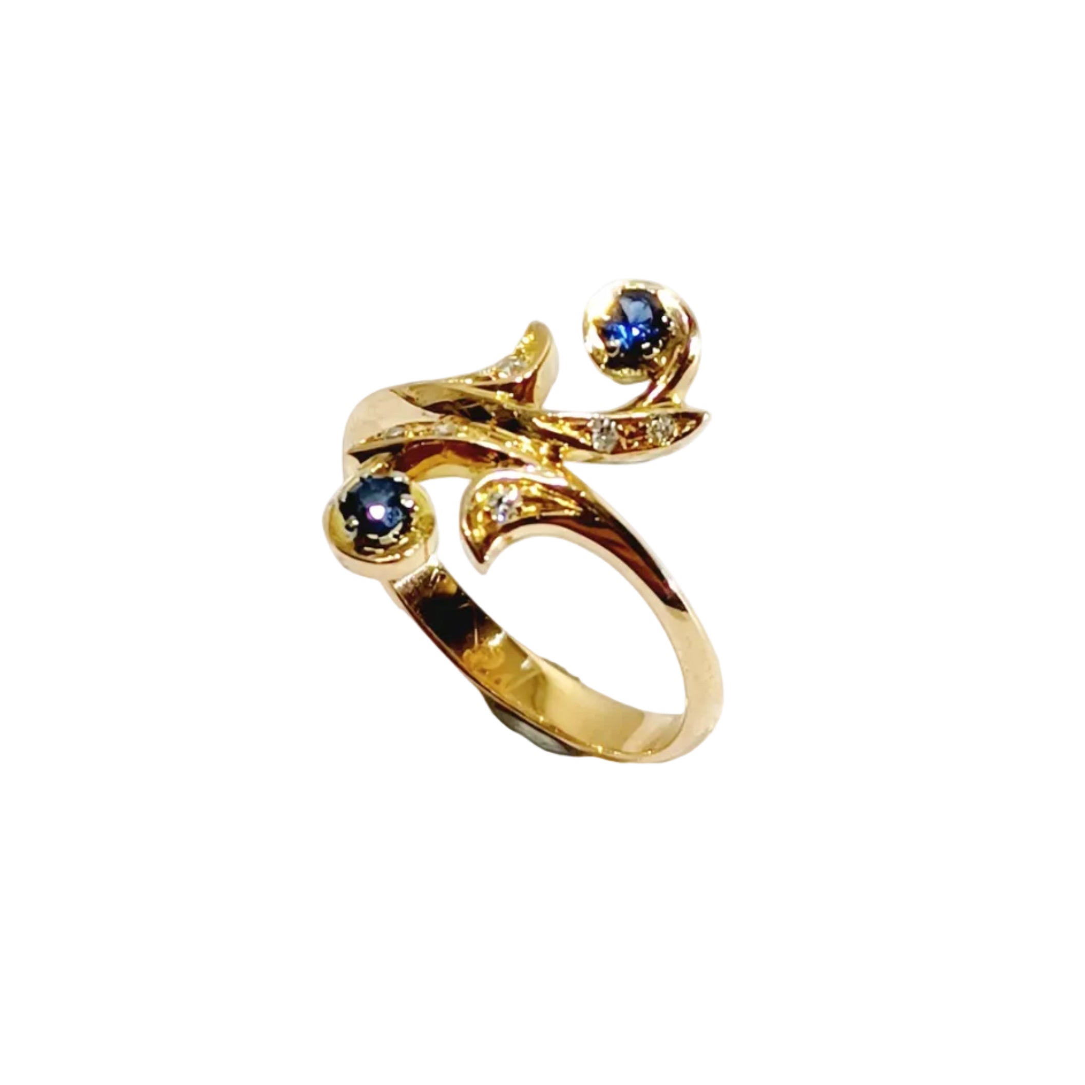 Bague Toi et Moi en or jaune, saphir, et diamants