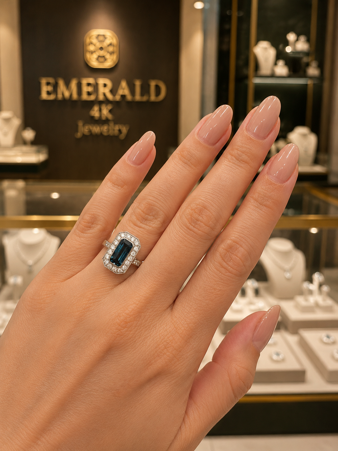 Bague Entourage en or blanc, topaze et diamants