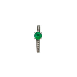 Bague Solitaire GEMMYO "Little Lady Pavée" en platine, émeraude et diamants