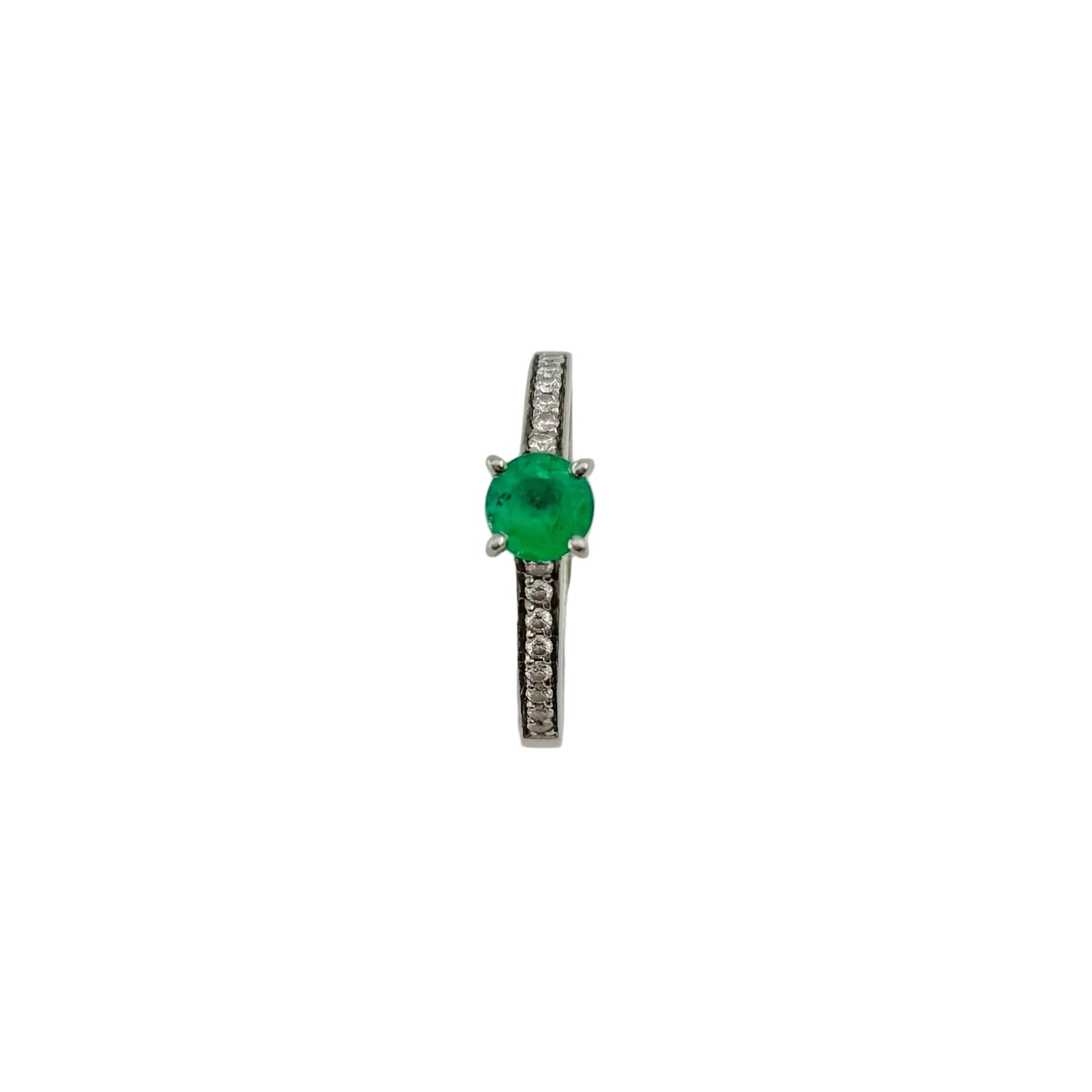 Bague Solitaire GEMMYO "Little Lady Pavée" en platine, émeraude et diamants