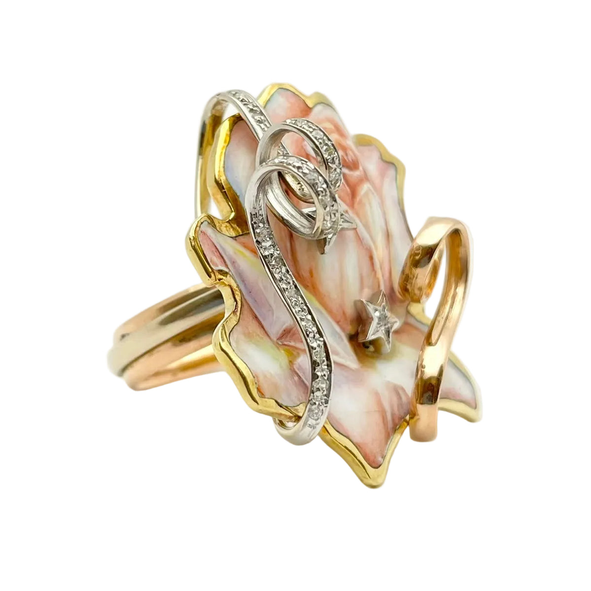 Bague Cocktail RIVALTA en or blanc, or jaune, or rose, émail et diamants