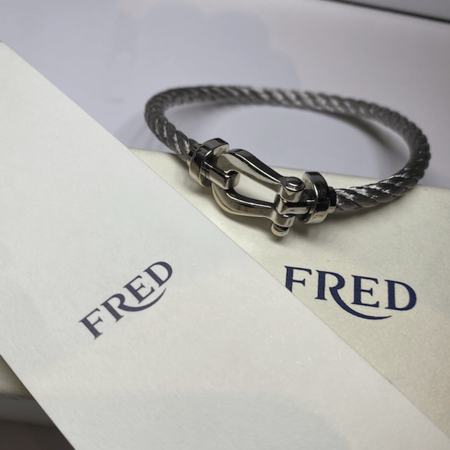 Bracelet FRED "Force 10" GM en or blanc et acier