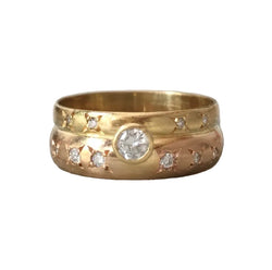 Bague Alliance en or jaune, or rose et diamants