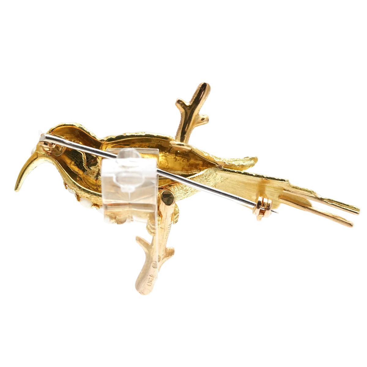 Broche Épingle en or jaune, perles et rubis