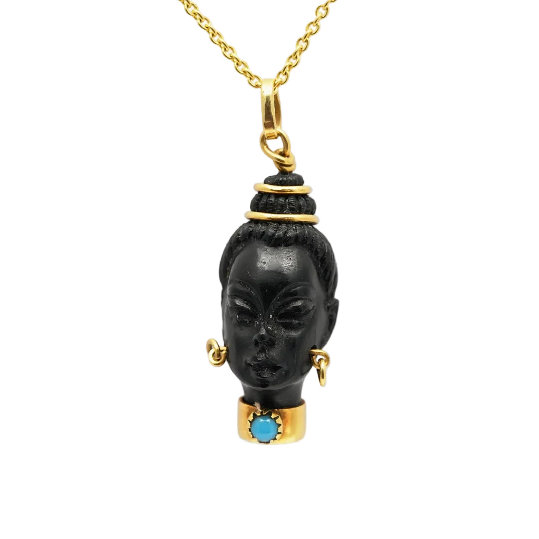 Pendentif en or jaune, ébène et turquoise