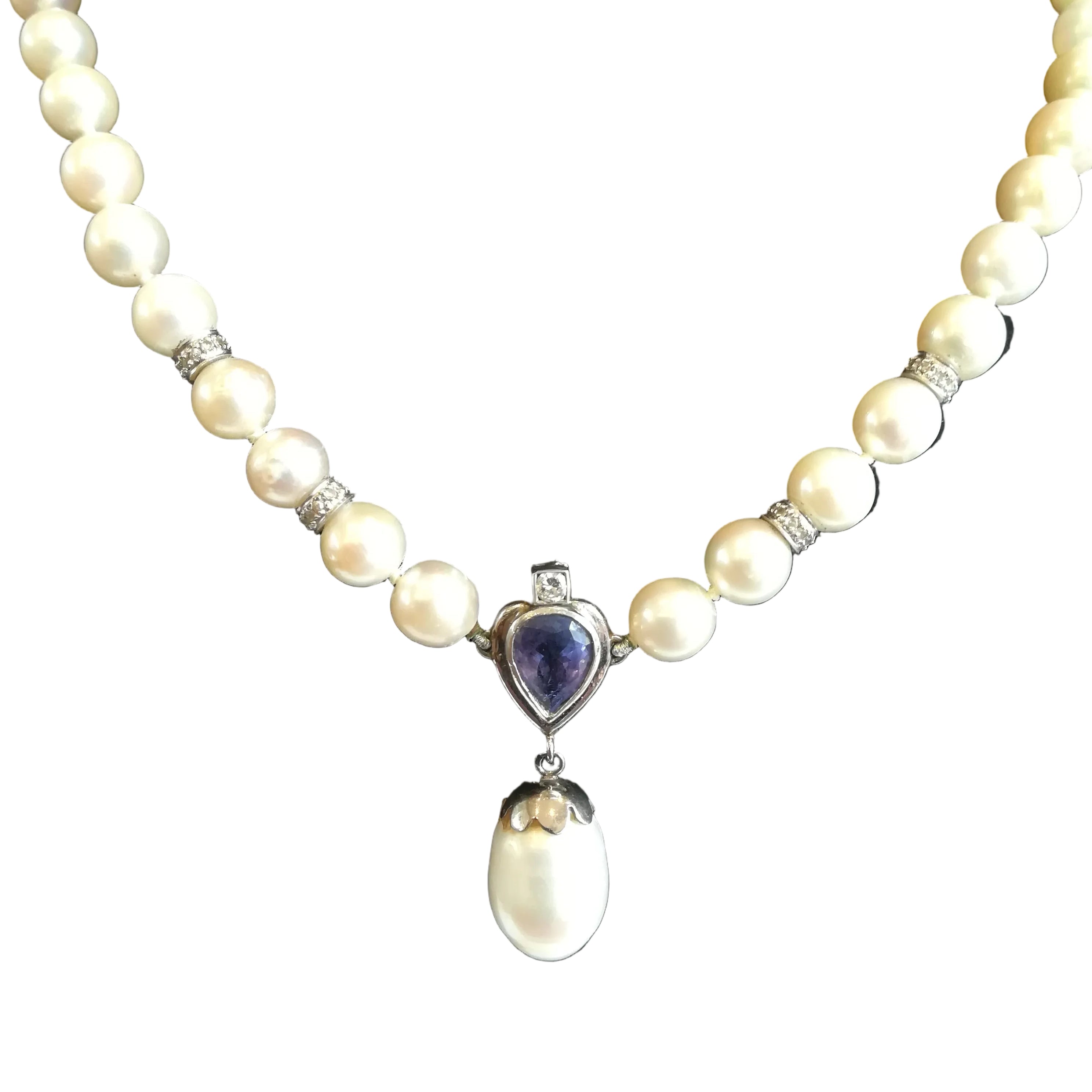 Collier Perles en or blanc, tanzanite et diamants