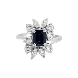 Bague Marguerite en or blanc, saphir et diamants