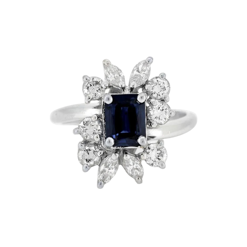 Bague Marguerite en or blanc, saphir et diamants