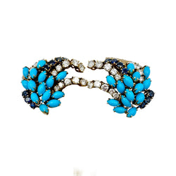 Boucles d'oreilles Clips BOUCHERON or jaune, turquoises, saphirs et diamants