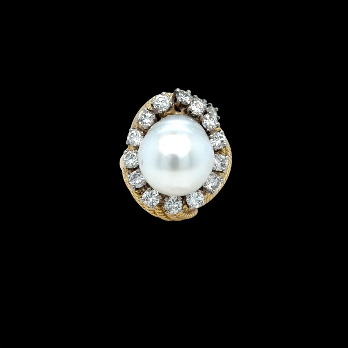 David Webb Yellow Gold South Sea Pearl Diamond Turban Ring - Castafiore