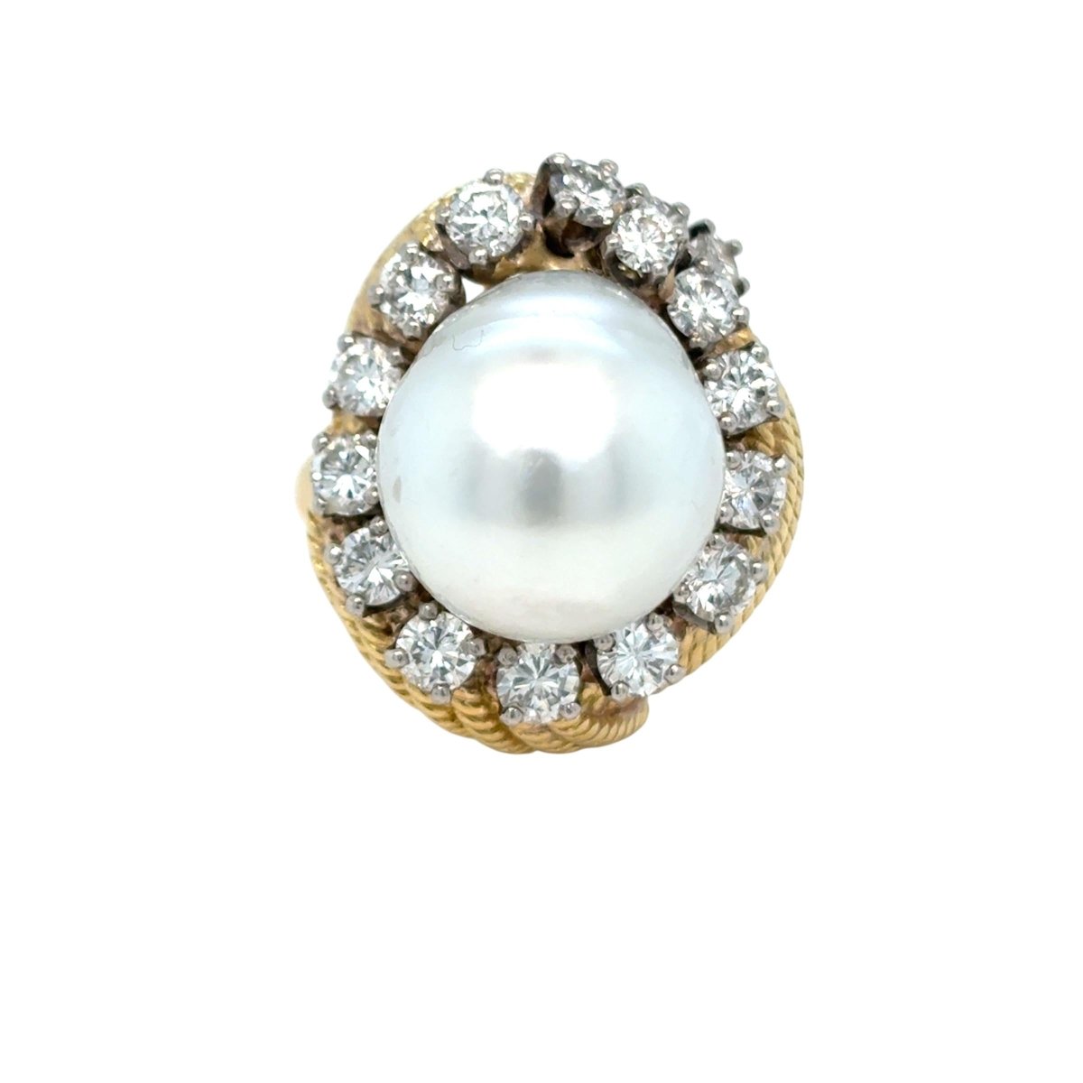 David Webb Yellow Gold South Sea Pearl Diamond Turban Ring - Castafiore