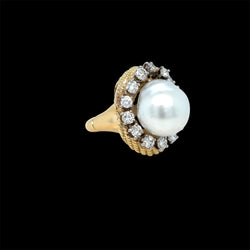 David Webb Yellow Gold South Sea Pearl Diamond Turban Ring - Castafiore