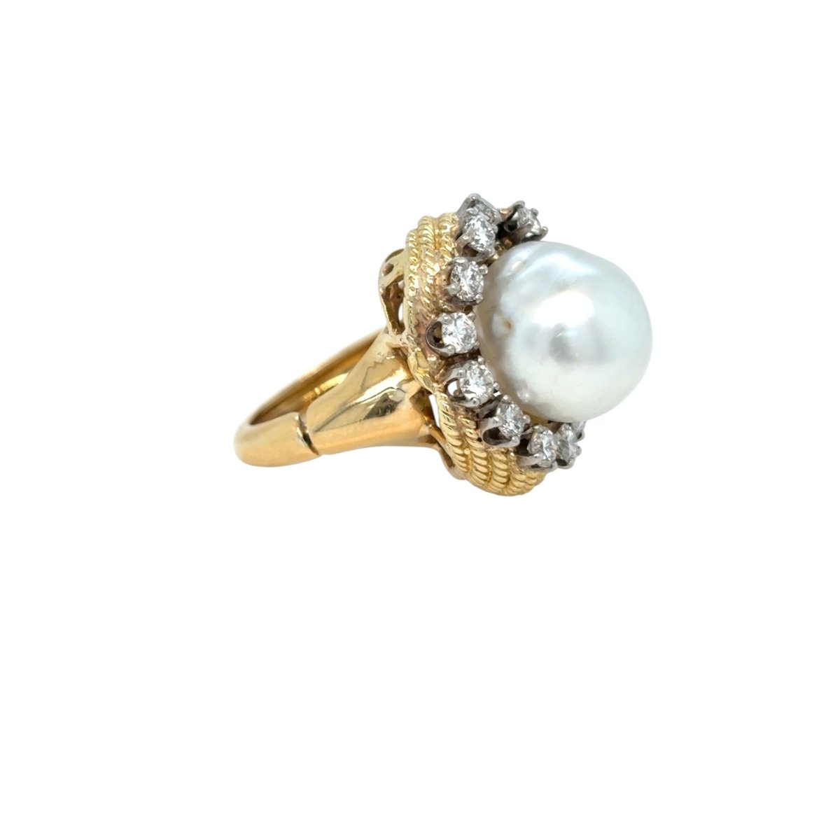 David Webb Yellow Gold South Sea Pearl Diamond Turban Ring - Castafiore