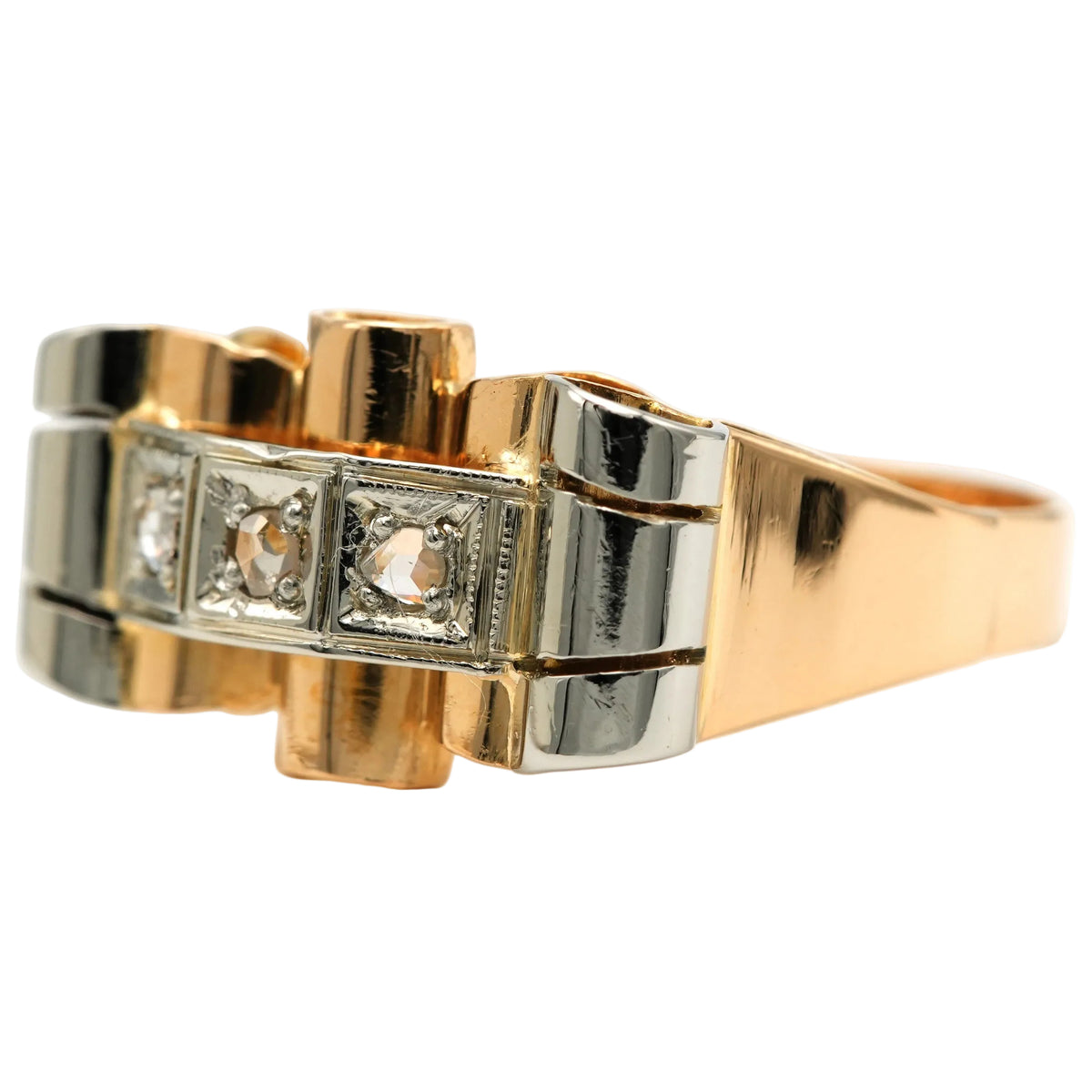 Bague Tank en or blanc, or jaune et diamants