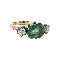 Bague Trilogie en or jaune, émeraude et diamants