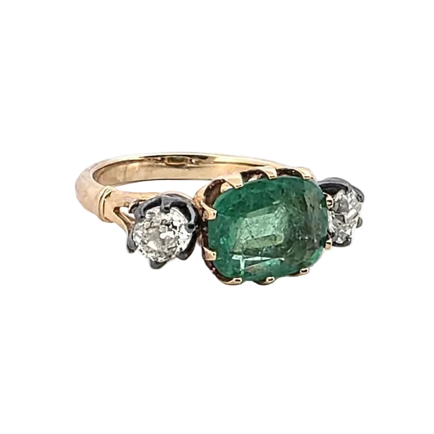Bague Trilogie en or jaune, émeraude et diamants