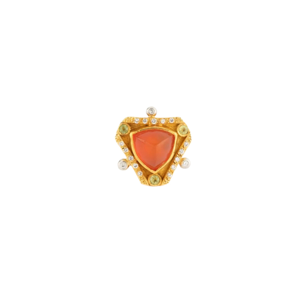 Bague Entourage Étrusque en or jaune, opale de feu, péridots et diamants