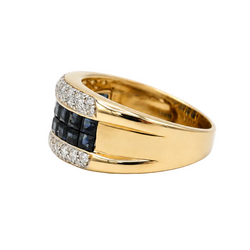 Bague Bandeau en or jaune, saphirs et diamants