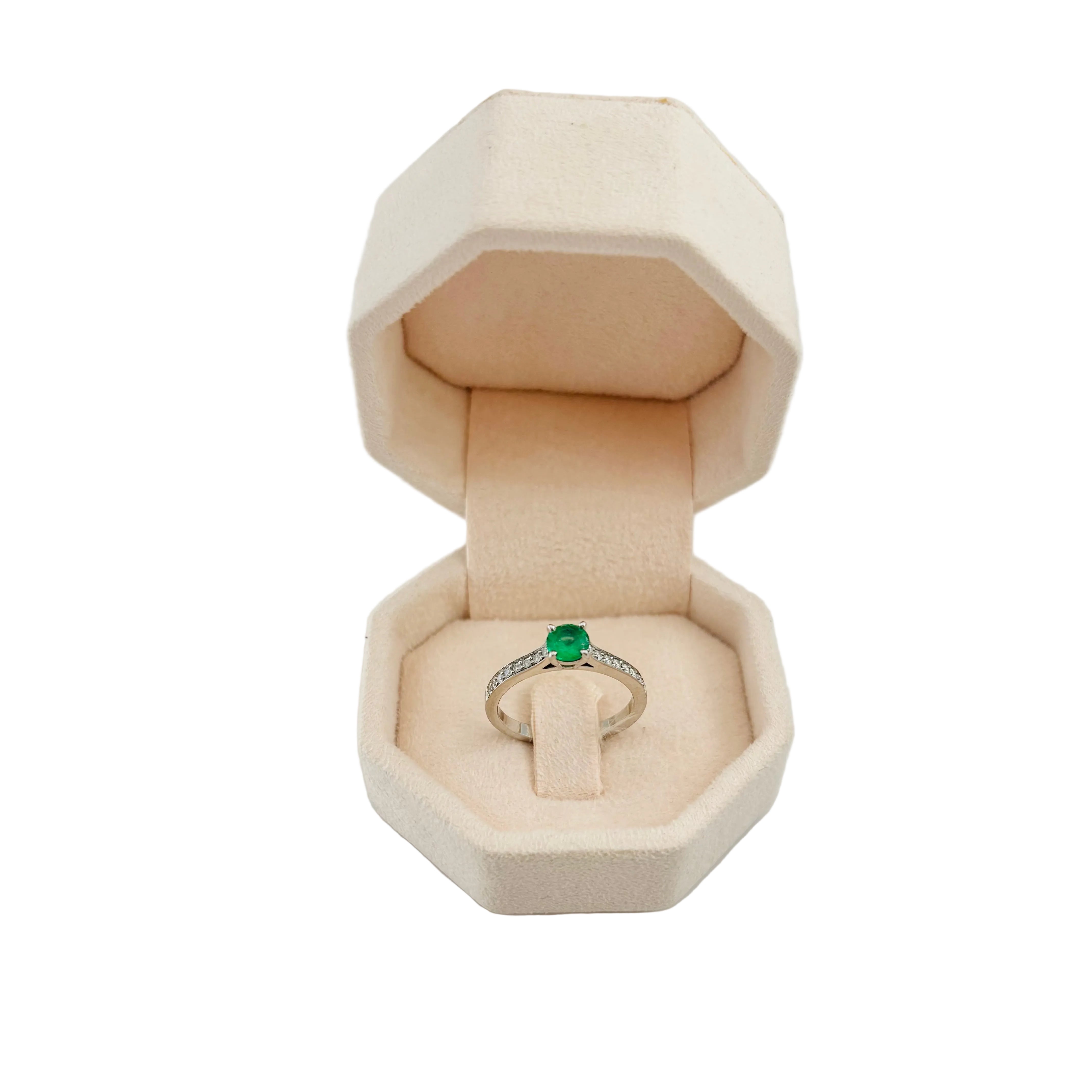 Bague Solitaire GEMMYO "Little Lady Pavée" en platine, émeraude et diamants