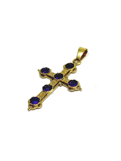 Croix en or et améthyste