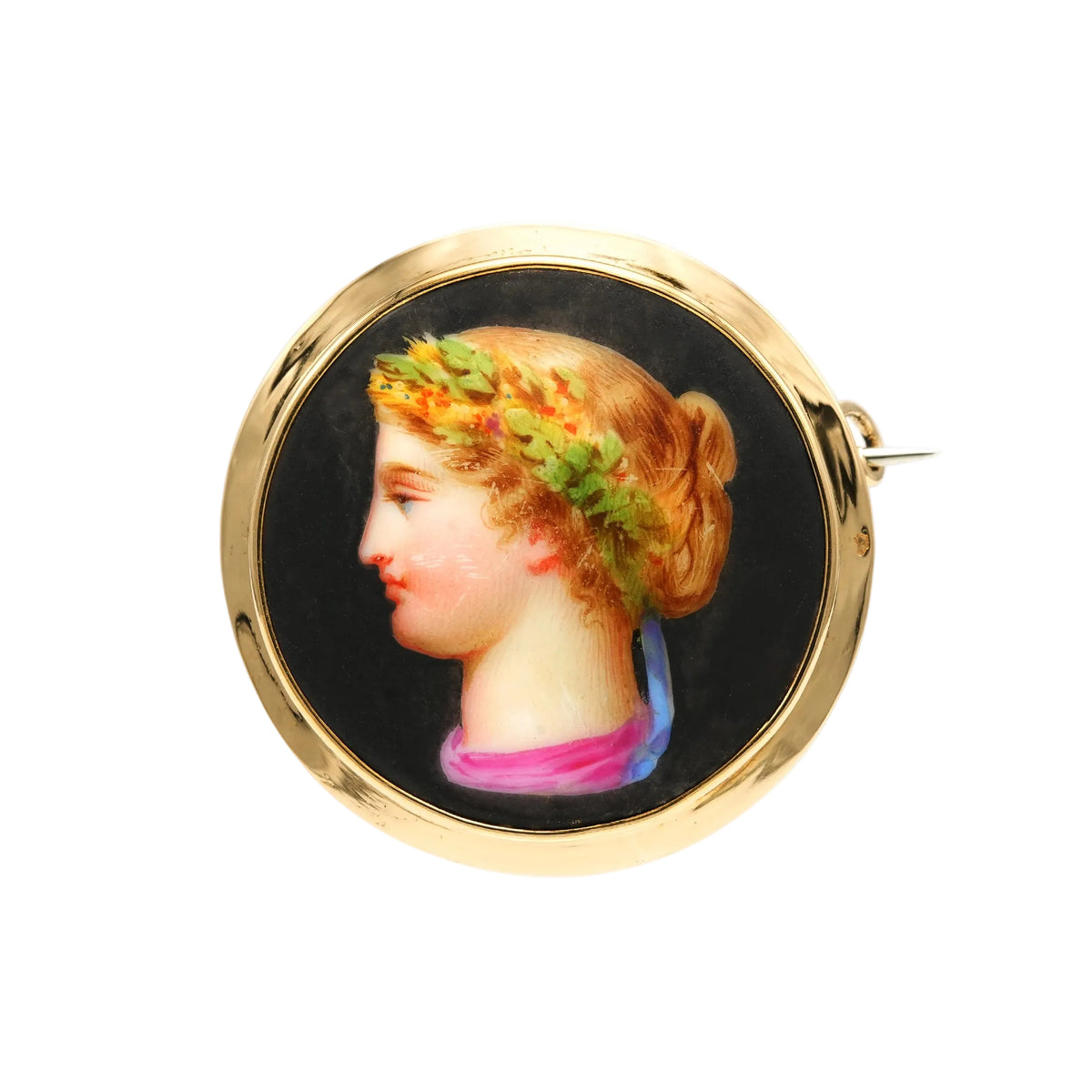 Broche Épingle en or jaune et porcelaine