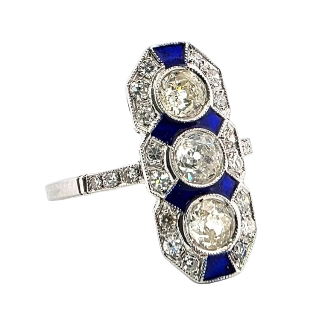 Bague Trilogie en or blanc, émail et diamants
