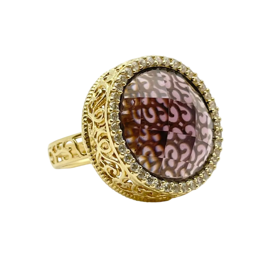 Bague Cocktail en or jaune, quartz et diamants