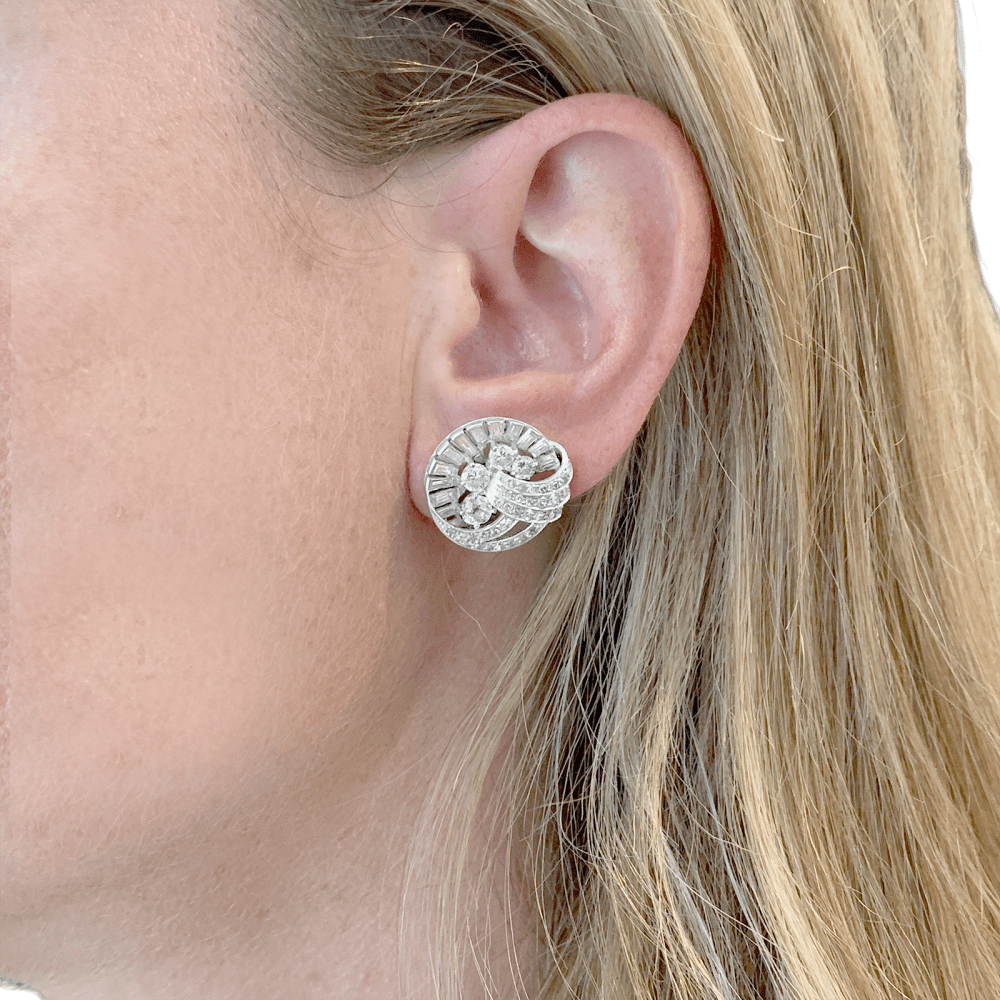 Boucles d'oreilles vintage diamants, platine.