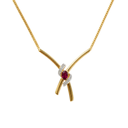 Collier Maille Gourmette en or jaune, rubis, et diamants