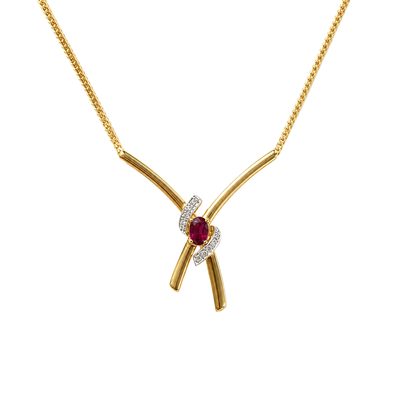 Collier Maille Gourmette en or jaune, rubis, et diamants