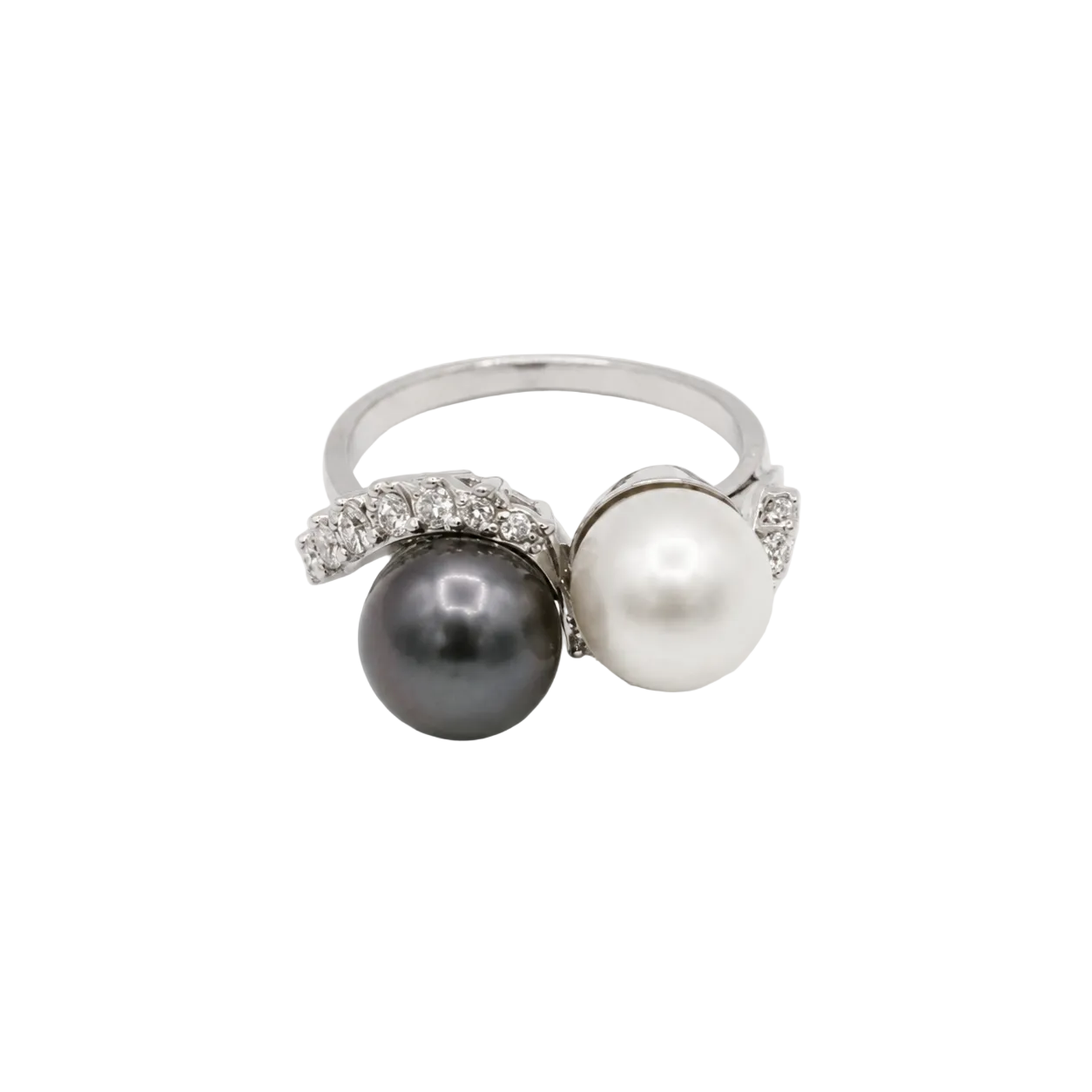 Bague Toi & Moi en or blanc, perles et diamants