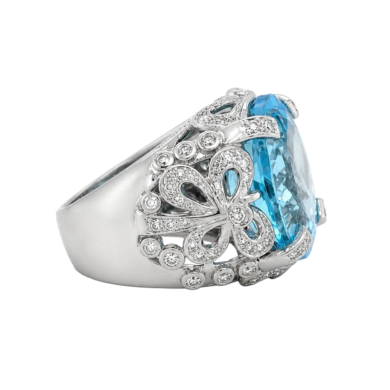 Bague Entourage en or blanc, topaze et diamants
