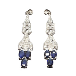 Boucles d'oreilles Pendantes en platine, saphirs et diamants