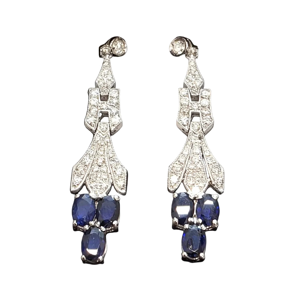 Boucles d'oreilles Pendantes en platine, saphirs et diamants
