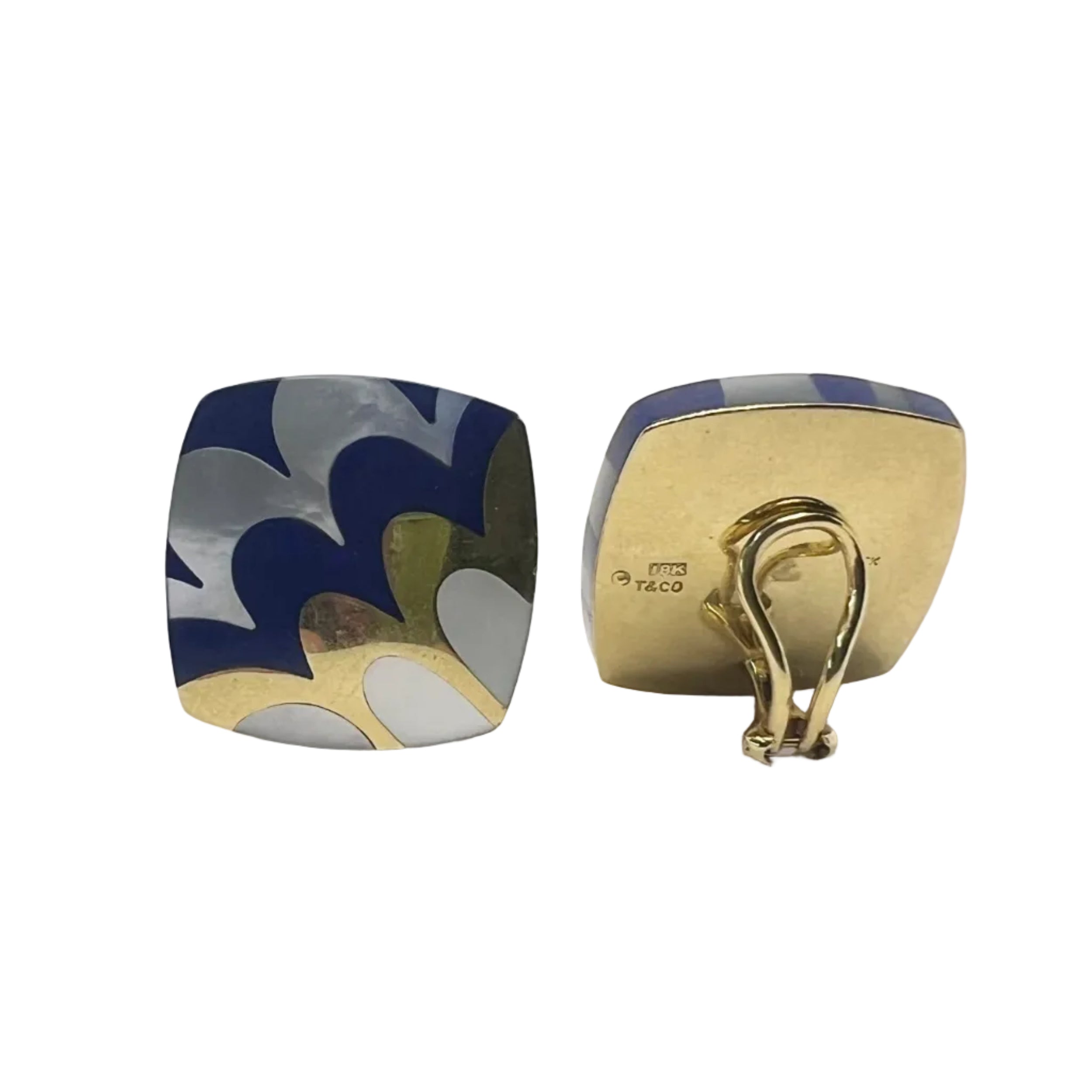 Boucles d'oreilles Clips TIFFANY & CO. en or jaune, lapis-lazuli et nacre