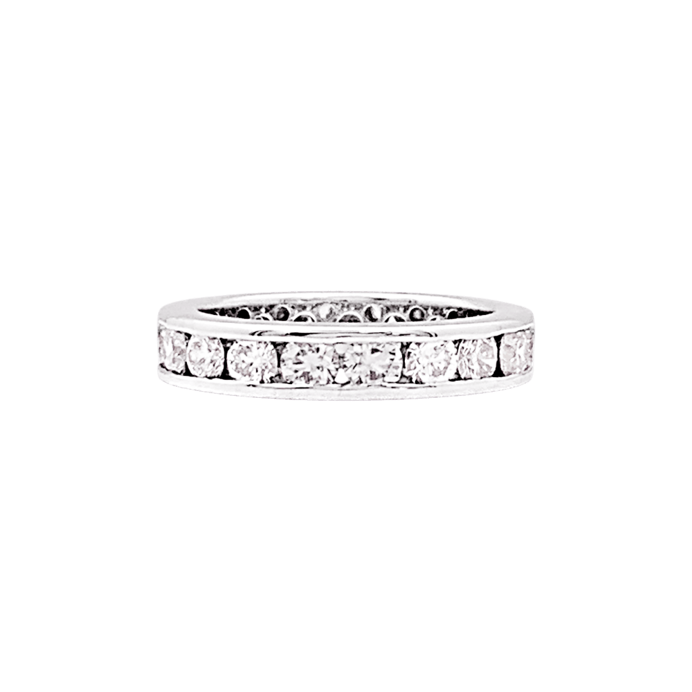 Bague alliance tour complet diamants, or blanc.