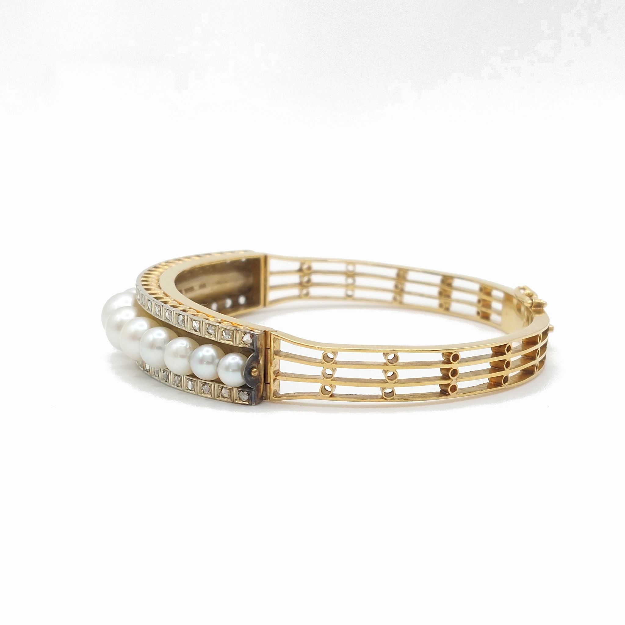 Bracelet Jonc en or jaune, perles et diamants