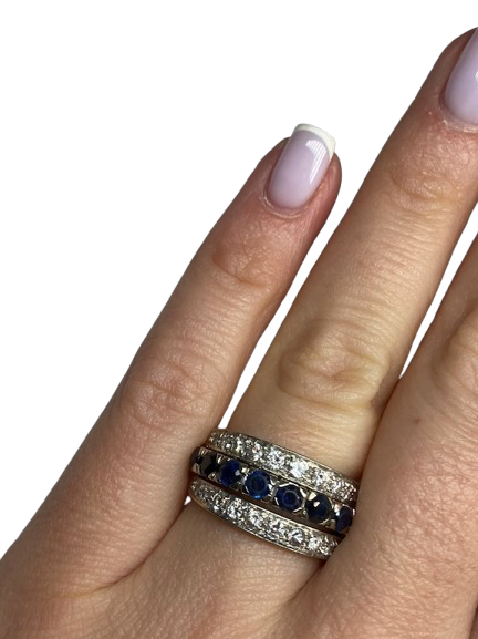 BAGUE AMOVIBLE OR 18K DIAMANTS RUBIS SAPHIRS (T.51)