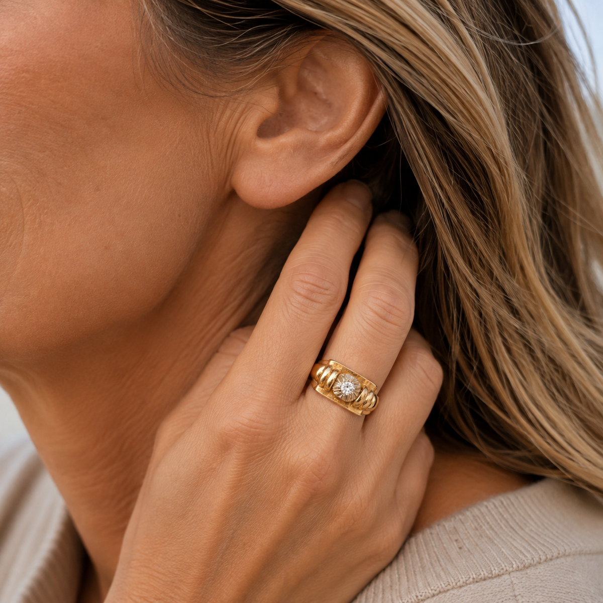 Bague Tank en or rose, platine et diamant
