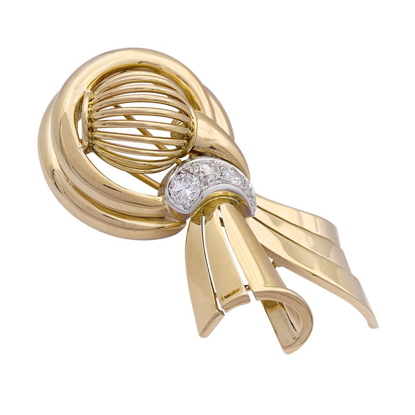 Demi-parure vintage transformable, or rose, platine et diamants. - Castafiore