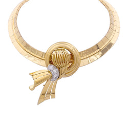 Demi-parure vintage transformable, or rose, platine et diamants. - Castafiore