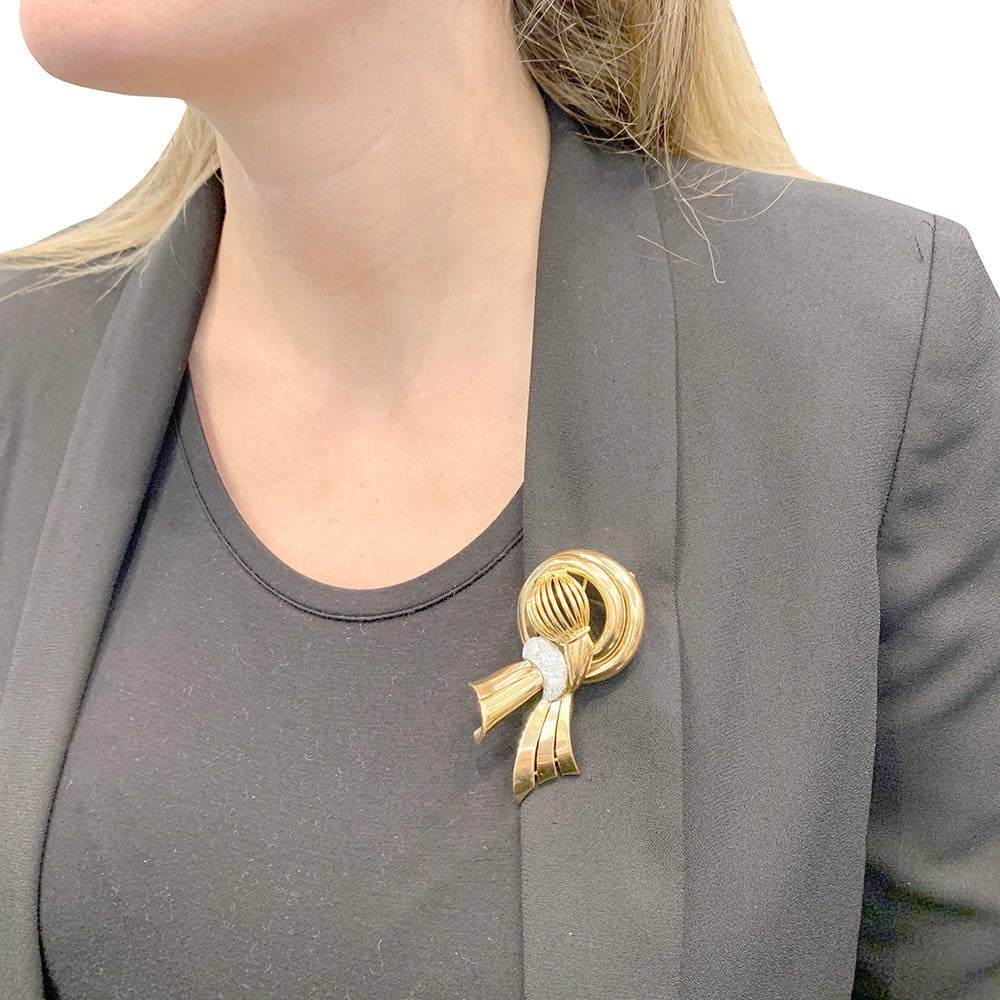 Demi-parure vintage transformable, or rose, platine et diamants. - Castafiore