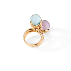 Deux bagues en or jaune, améthyste, topaze bleue et citrine - Castafiore