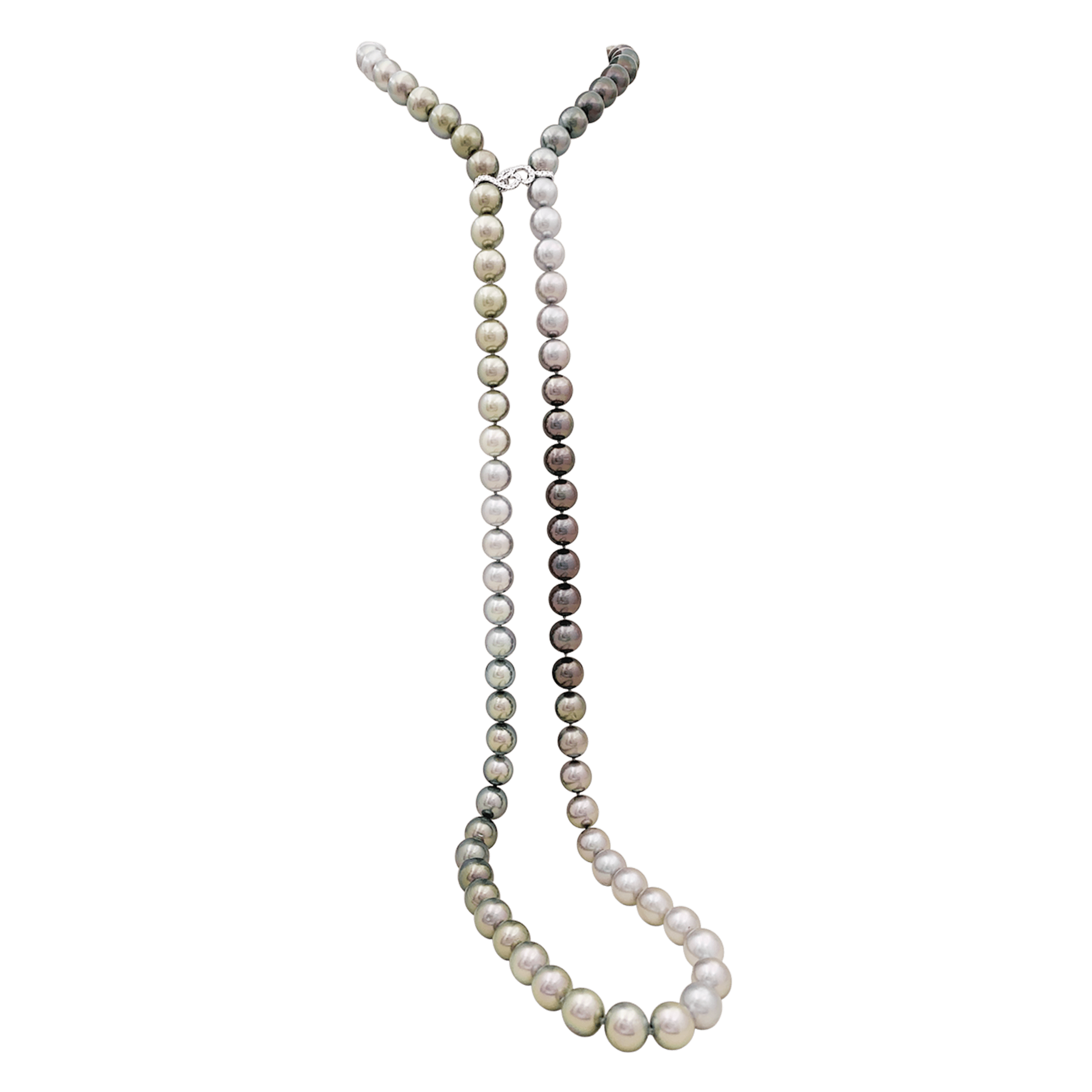 Sautoir perles de Tahiti, or blanc et diamants.
